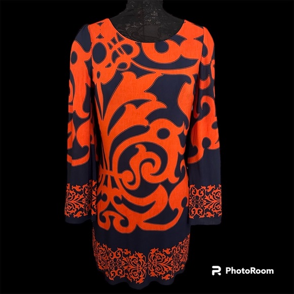Beautiful Nico LA women’s bell sleeve lined dress orange and navy Size Small - Picture 8 of 9
